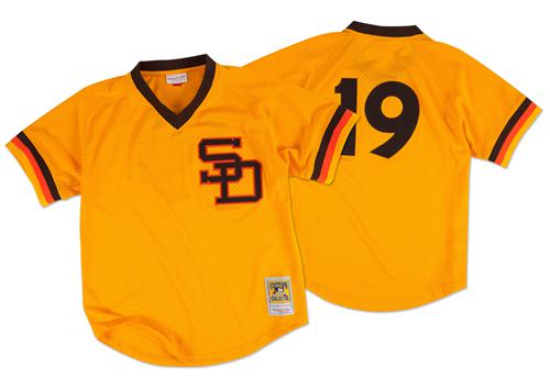 Mitchell And Ness 1982 Padres #19 Tony Gwynn Gold Throwback Stitched MLB Jersey - Click Image to Close